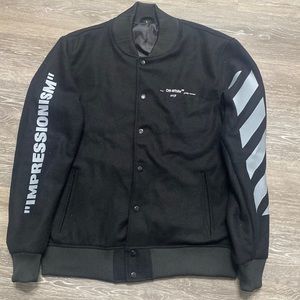 Off White Diag ‘Green Man’ Wool Blend Varsity Jacket